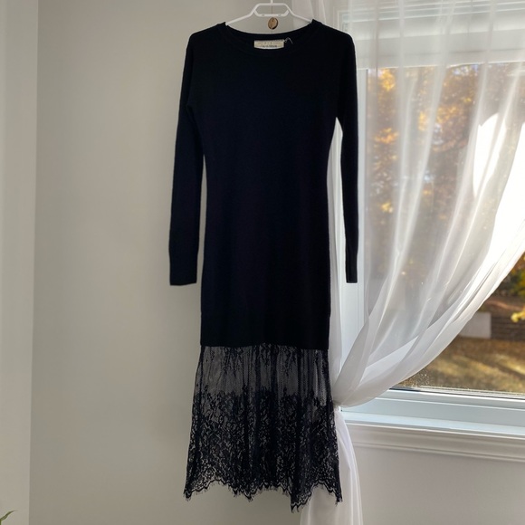 CALIFORNIA MOONRISE Black Long-sleeve Dress with Lace Detailing - Picture 1 of 7